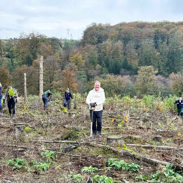 Wir lassen nicht nur buddeln, nein, wir buddeln selber: Im Oktober konnten wir an einer von unserem Kooperationspartner Plant-my-tree durchgeführten Baumpflanzaktion in Lüdenscheid teilnehmen. Unter fachkundiger Anleitung haben wir unter anderem Rotbuchen, Stileichen, Bergahorn und Douglasien in die Erde gesetzt. Auf einer Fläche, auf der in der Vergangenheit Monokulturen zur reinen Holzgewinnung gepflanzt worden waren, soll nun wieder ein gesunder Mischwald entstehen. Ein tolles Erlebnis, das uns die wichtige Arbeit von Plant-my-tree noch einmal so richtig vor Augen geführt hat!